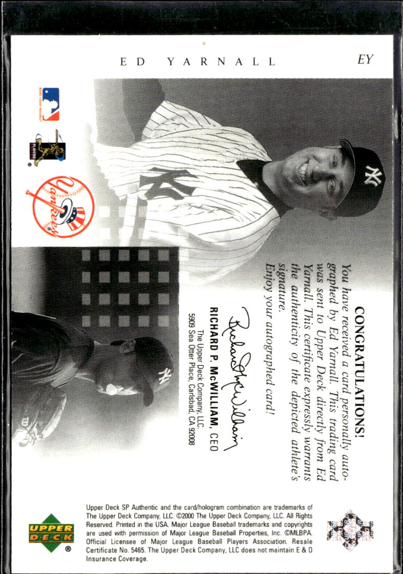 Ed Yarnall 2000 SP Authentic Chirography Auto Autograph New York Yankees