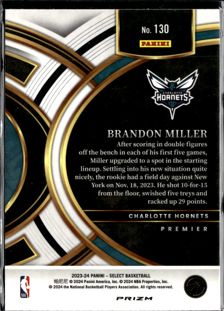 Brandon Miller 2024 Select Blue Holo Rookie RC Charlotte Hornets