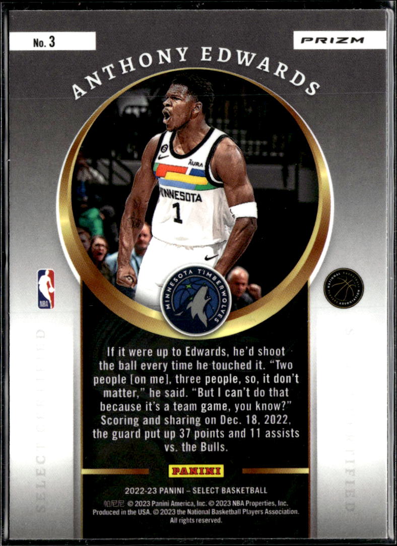 Anthony Edwards 2023 Select Certified Red Prizm Minnesota Timberwolves
