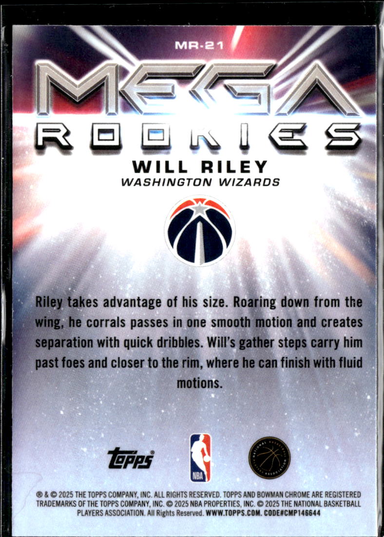 Will Riley 2025 Bowman Chrome Mega Rookies RC Mega Box Washington Wizards