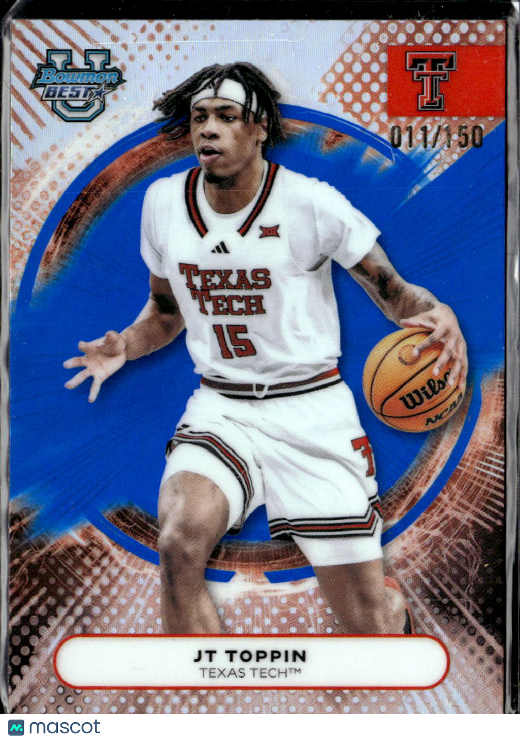 JT Toppin 2026 Bowman's Best Blue Refractor /150 Texas Tech Red Raiders