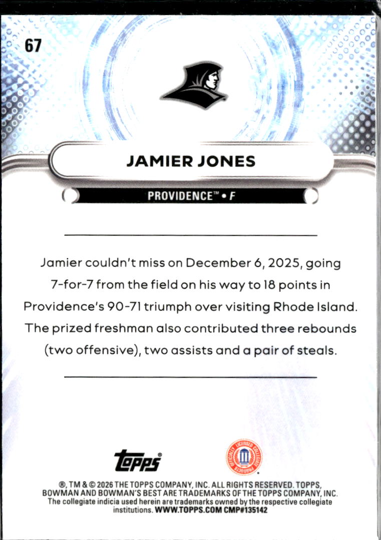 Jamier Jones 2026 Bowman's Best Aqua Refractor /199 Providence Friars