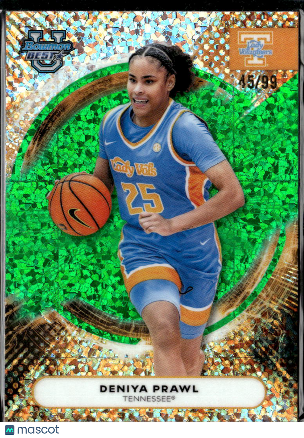 Deniya Prawl 2026 Bowman's Best Green Refractor 15/99 Tennessee Volunteers