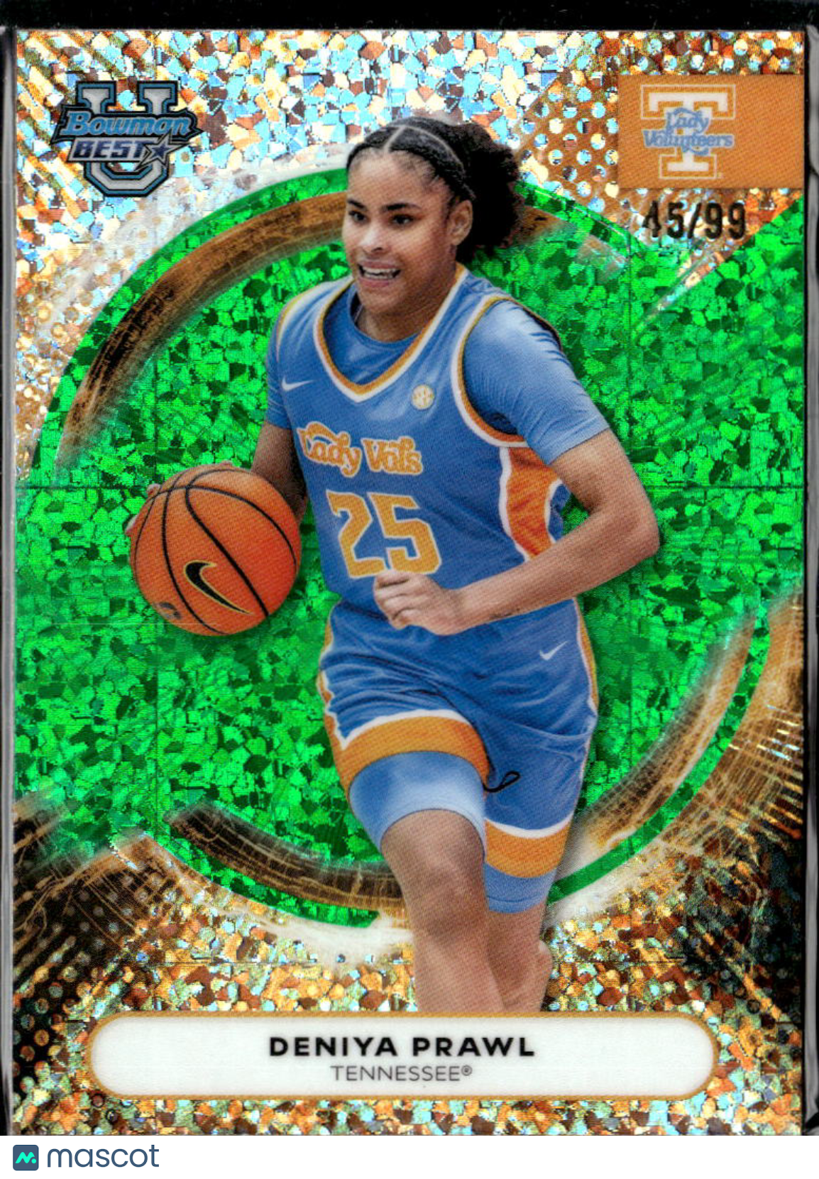 Deniya Prawl 2026 Bowman's Best Green Refractor 15/99 Tennessee Volunteers
