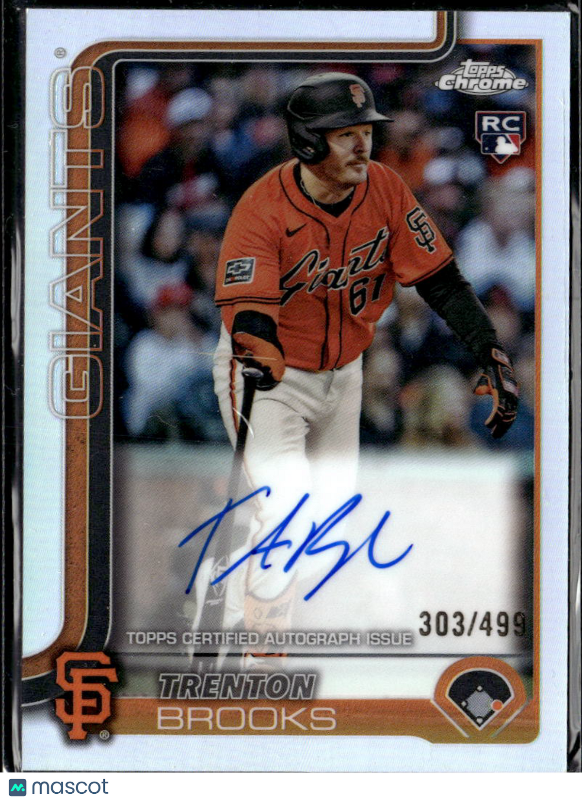 Trenton Brooks 2025 Topps Chrome RC Auto Autograph Refractor /499 Giants