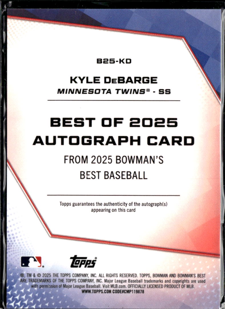 Kyle DeBarge 2025 Bowman's Best Auto Autograph Minnesota Twins