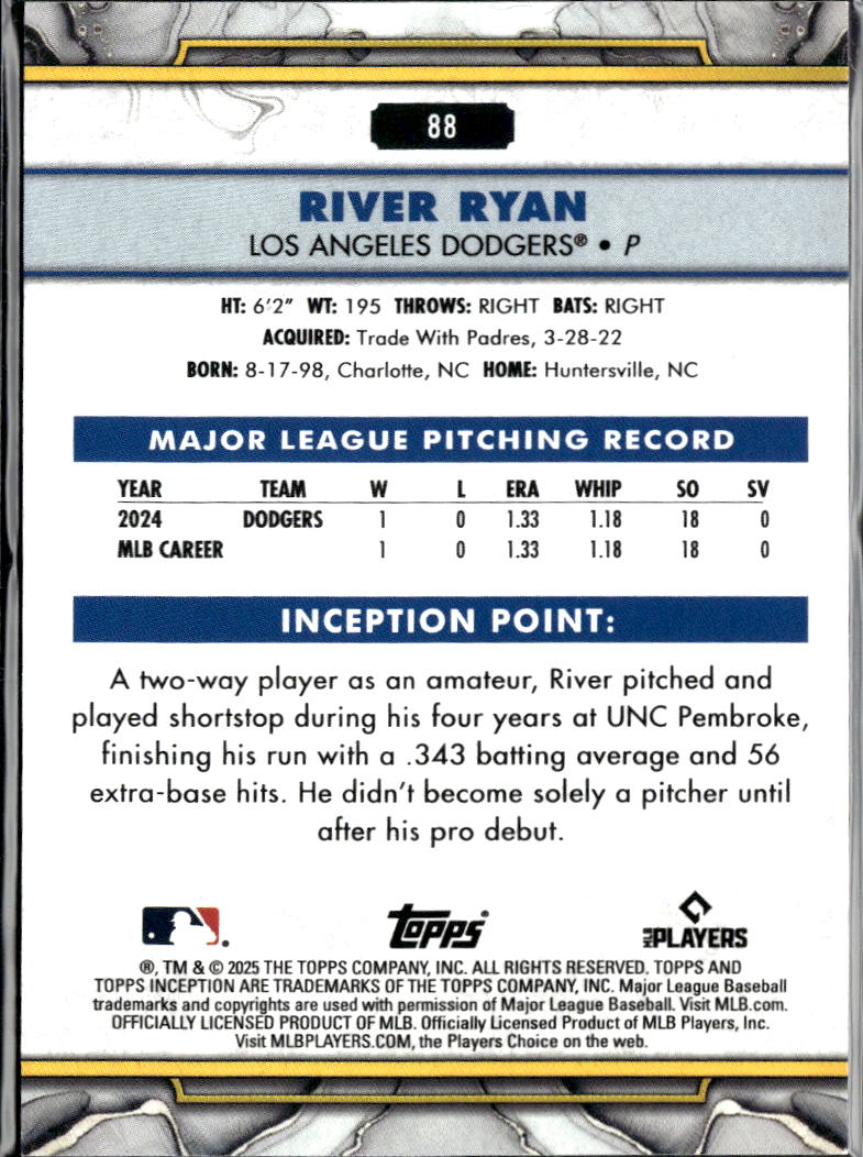 River Ryan 2025 Topps Inception RC Green Los Angeles Dodgers