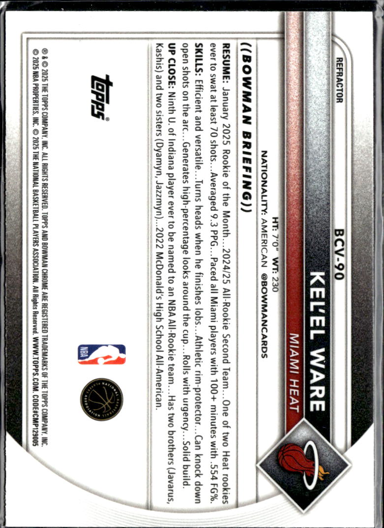 Kel'el Ware 2025 Bowman Chrome Refractor /499 Miami Heat