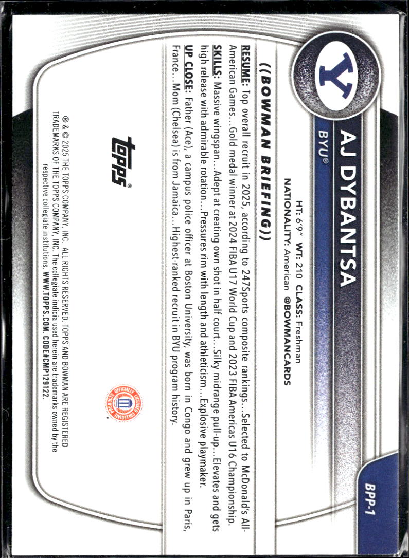 AJ Dybantsa 2025 Bowman University 1st Rookie RC BYU Cougars