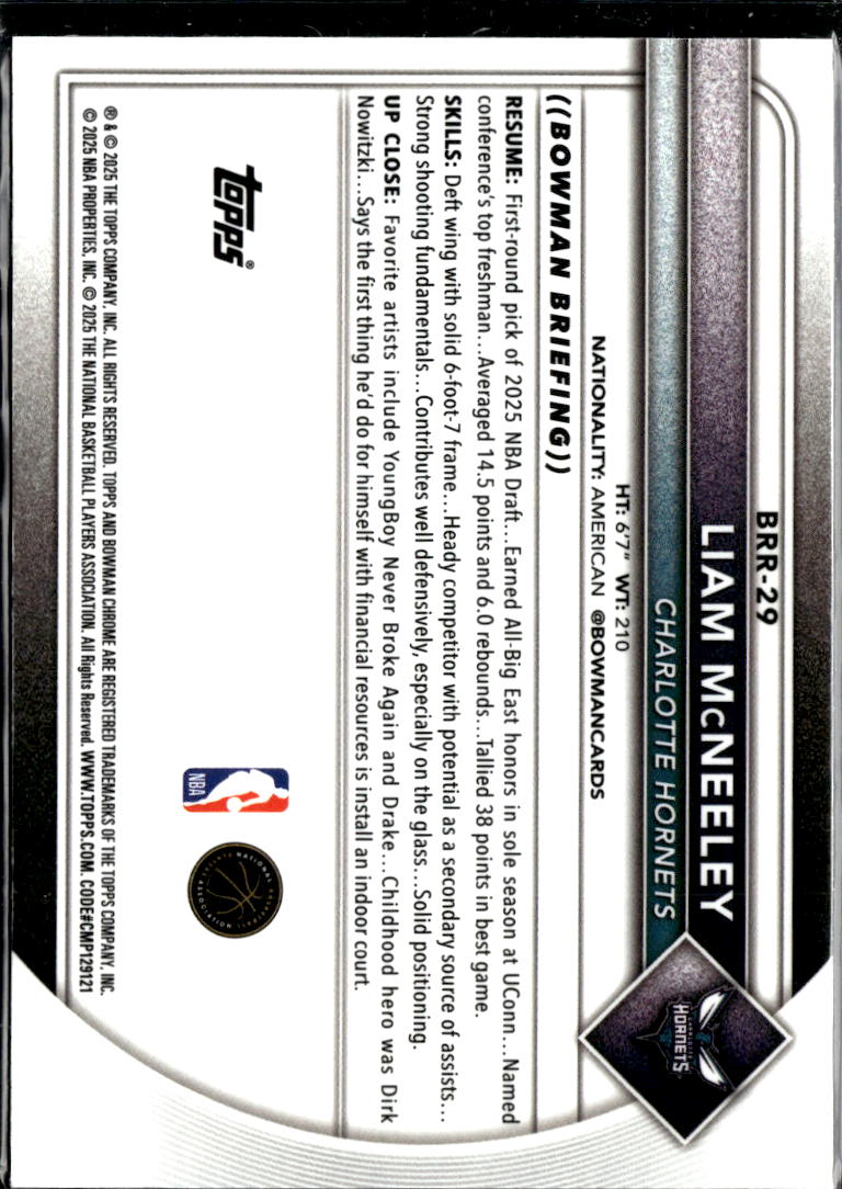 Liam McNeeley 2025 Bowman Chrome RED Rookie Refractor RC Charlotte Hornets