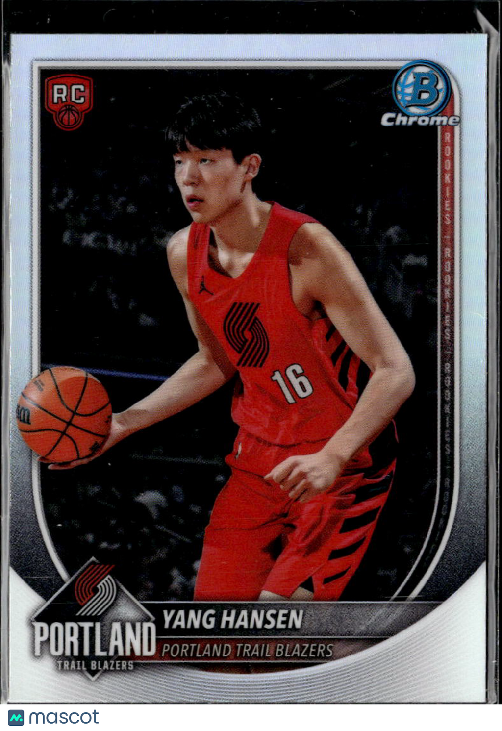 Yang Hansen 2025 Bowman Chrome RC RED Rookie Refractor Portland Trail Blazers