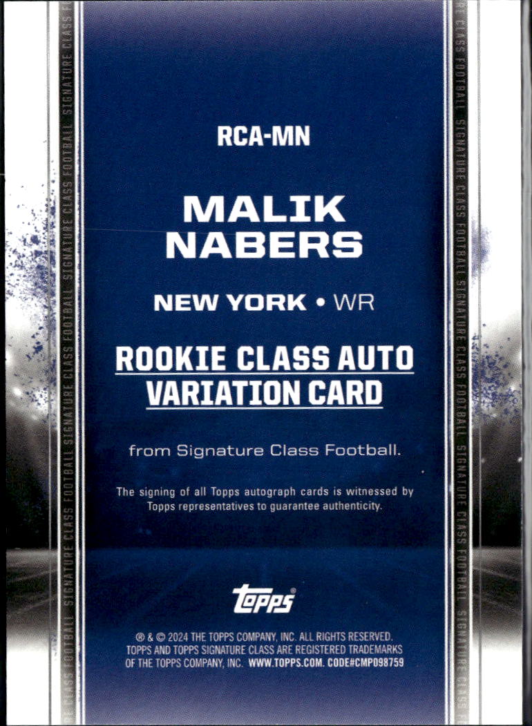 Malik Nabers 2024 Topps Signature Class Auto Autograph RC New York Giants
