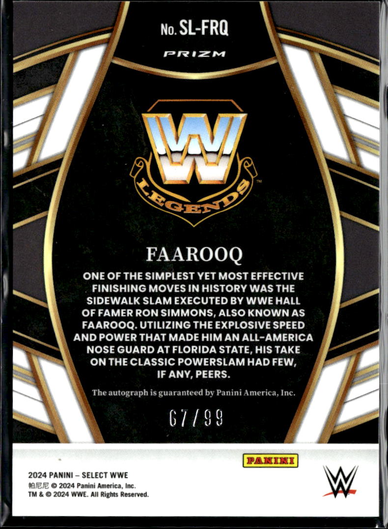 Faarooq 2024 Panini Select WWE Auto Autograph Red 67/99