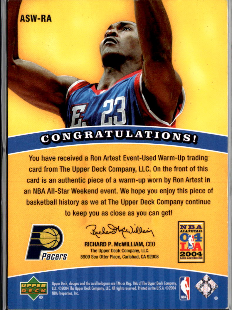 Ron Artest 2004 Upper Deck Event-Used Warm-Up Patch Indiana Pacers