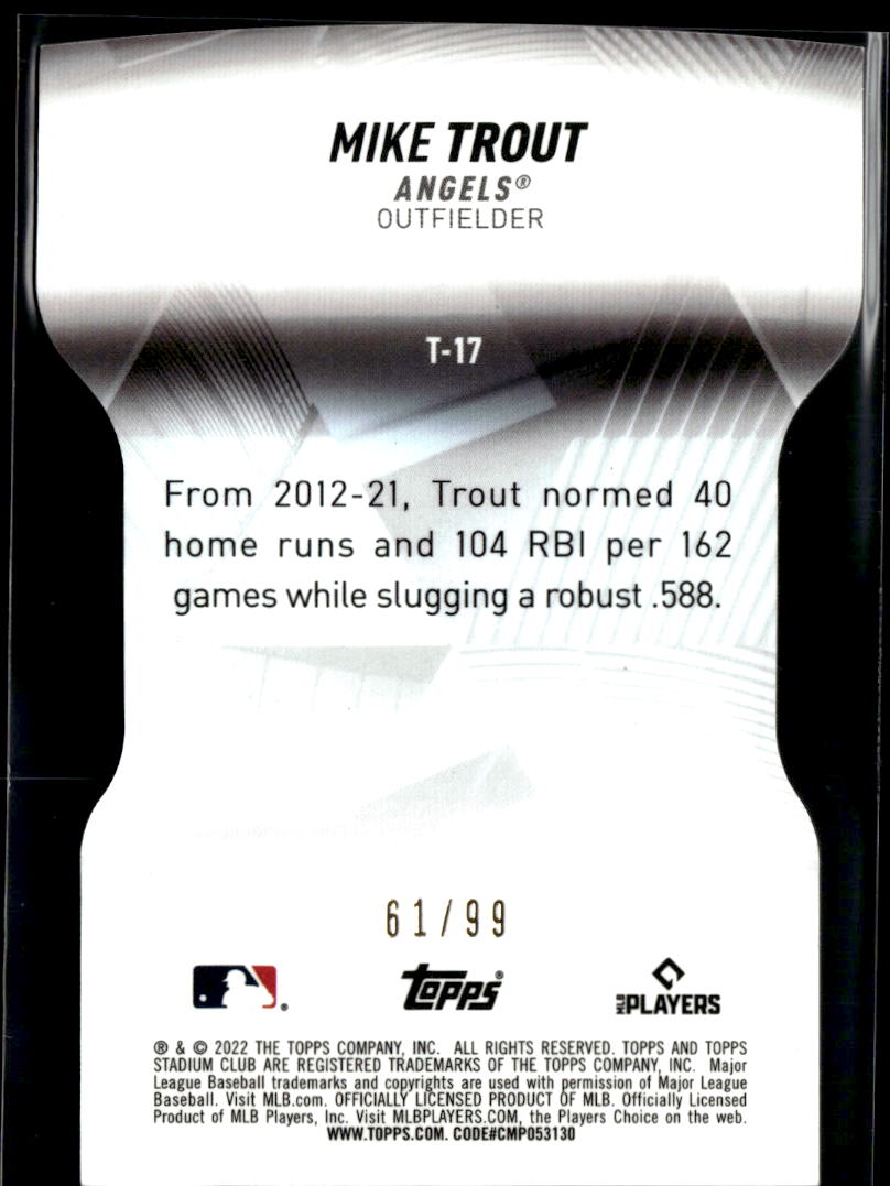 Mike Trout 2022 Topps Stadium Club Triumvirate Black 61/99 Los Angeles Angels