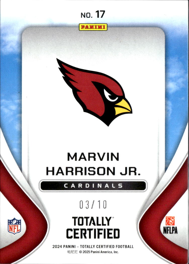 Marvin Harrison Jr. 2024 Totally Certified GOLD Foundations RC 3/10 Cardinals