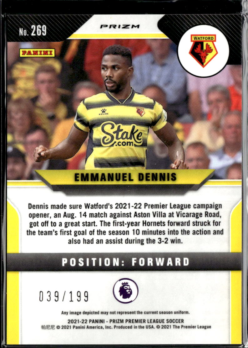 Emmanuel Dennis 2021 Panini Prizm Premier League RC Red /199 Watford