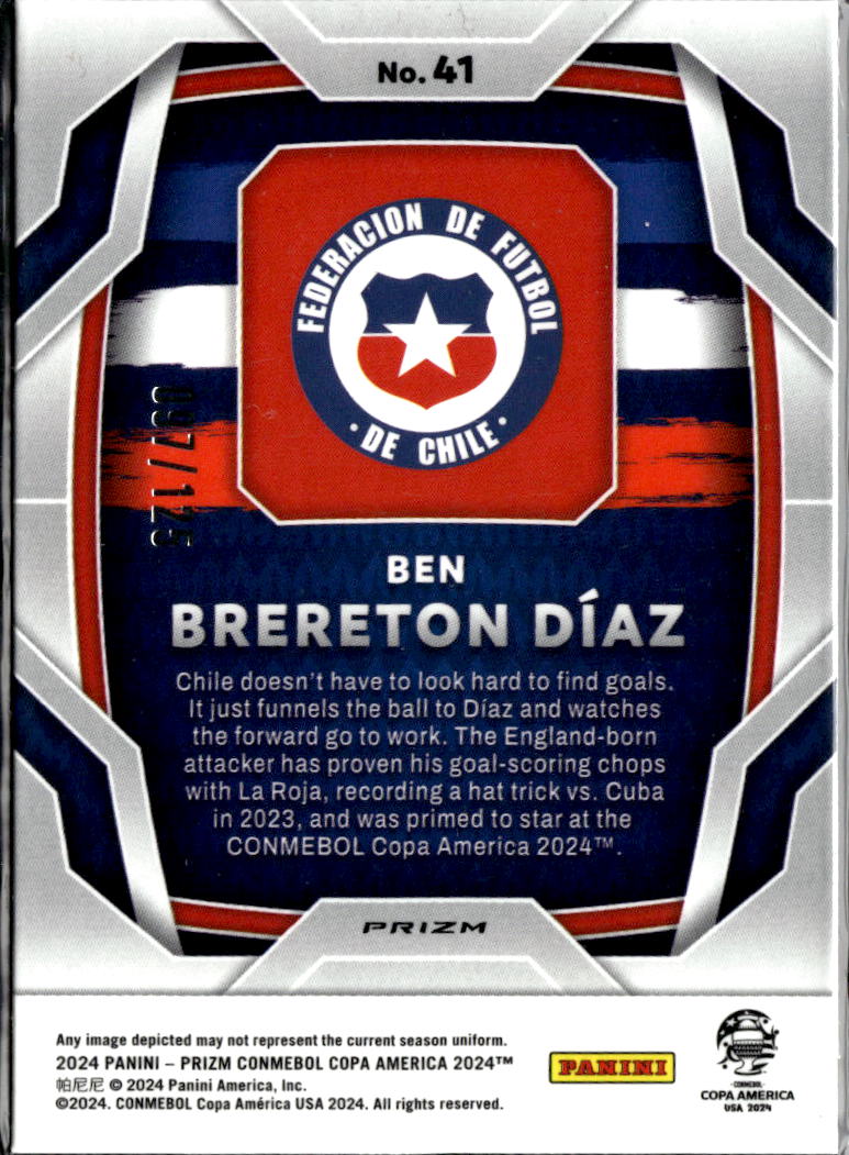 Ben Brereton Díaz 2024 Panini Prizm Copa America Red /125 Chile