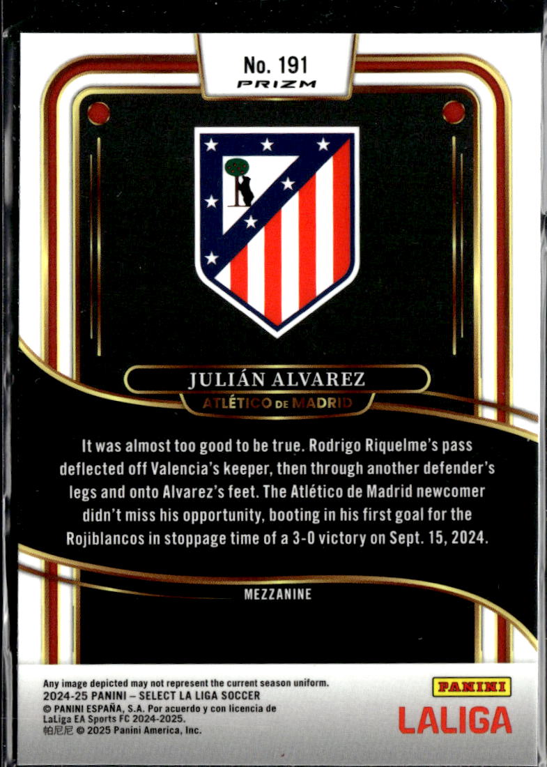 Julian Alvarez 2025 Select La Liga Purple Prizm Atletico de Madrid