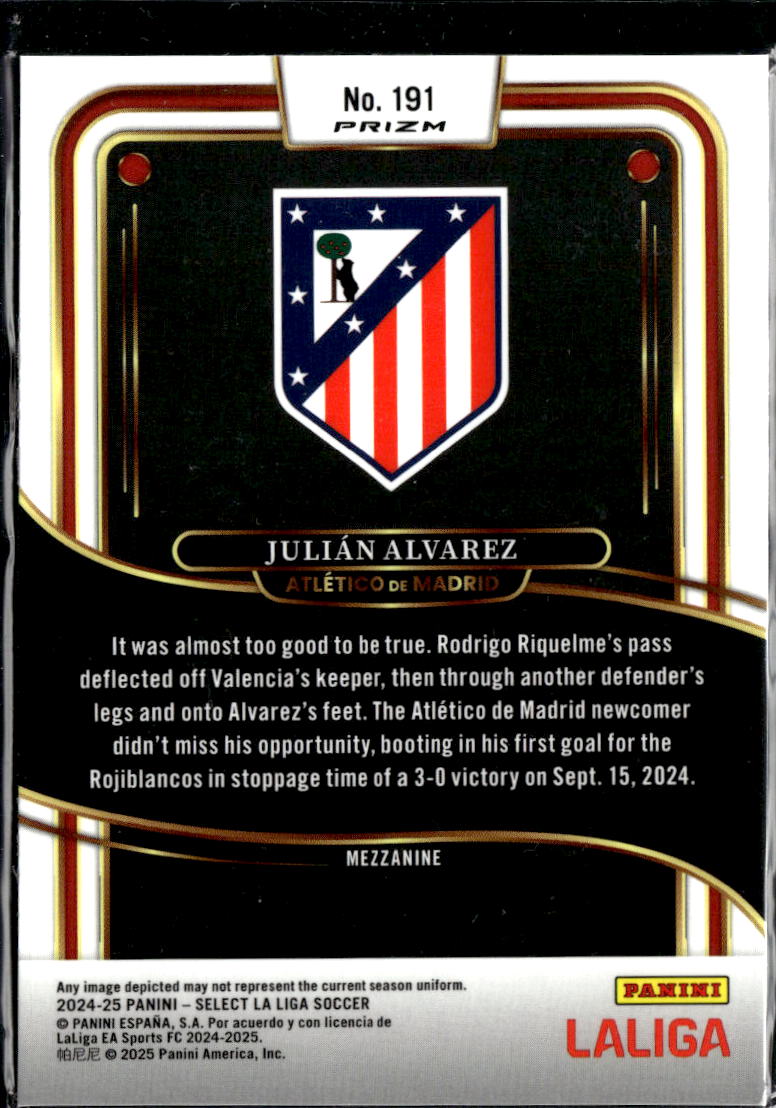 Julian Alvarez 2025 Select La Liga Purple Prizm Atletico de Madrid