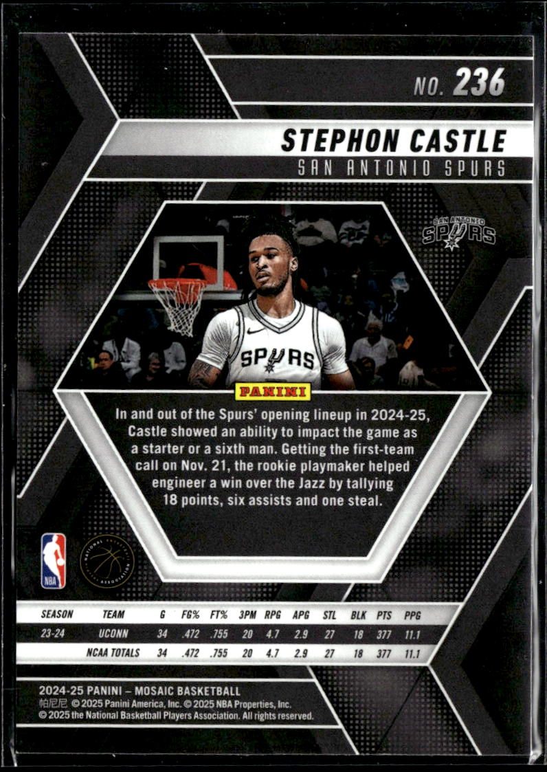 Stephon Castle 2024-25 Mosaic Rookie RC San Antonio Spurs