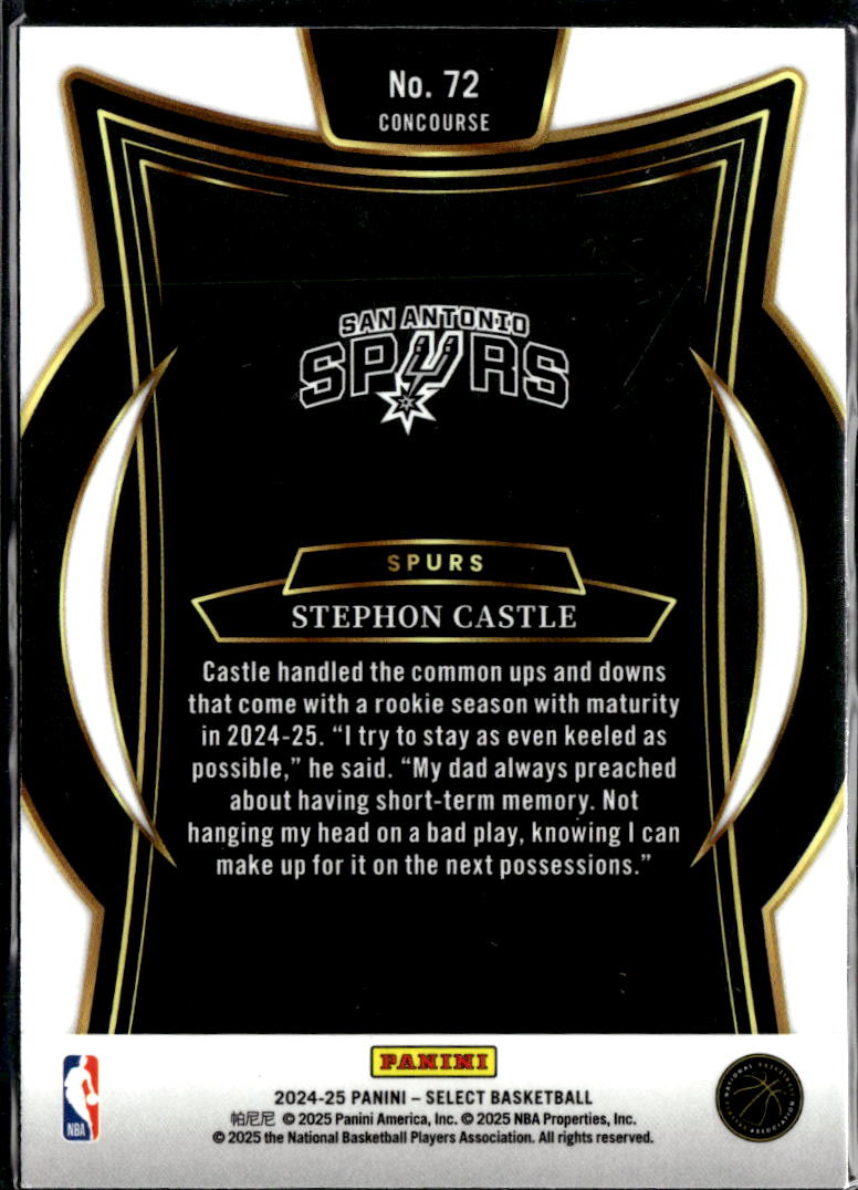 Stephon Castle 2024-25 Select Blue Rookie RC San Antonio Spurs