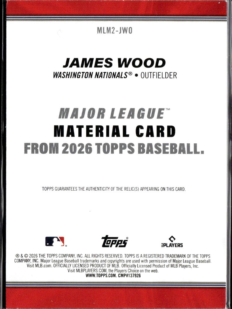 James Wood 2026 Topps Jersey Patch Washington Nationals