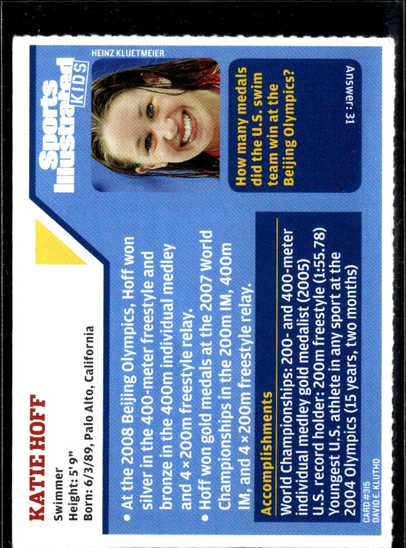 Katie Hoff 2008 Sports Illustrated For Kids Card Swimmer