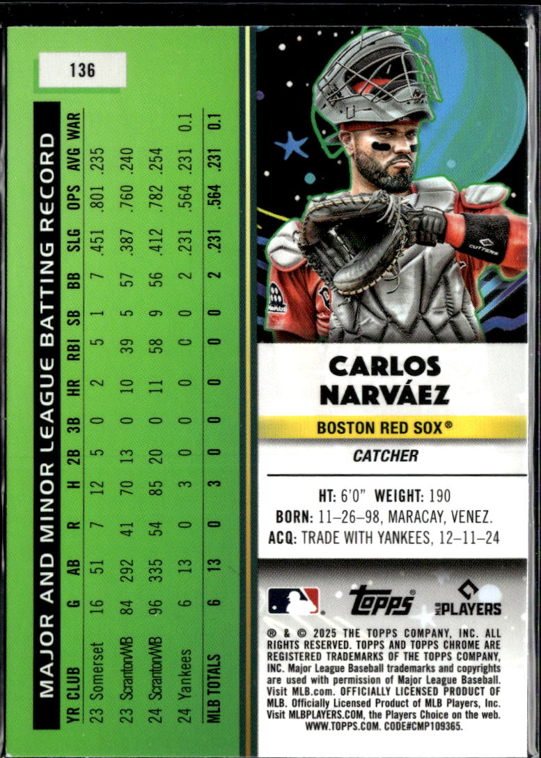 Carlos Narváez 2025 Topps Chrome Cosmic RC Boston Red Sox