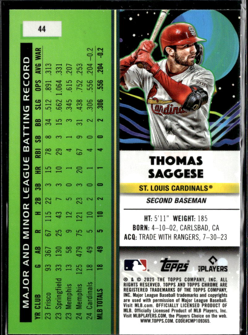 Thomas Saggese 2025 Topps Chrome Cosmic RC St. Louis Cardinals