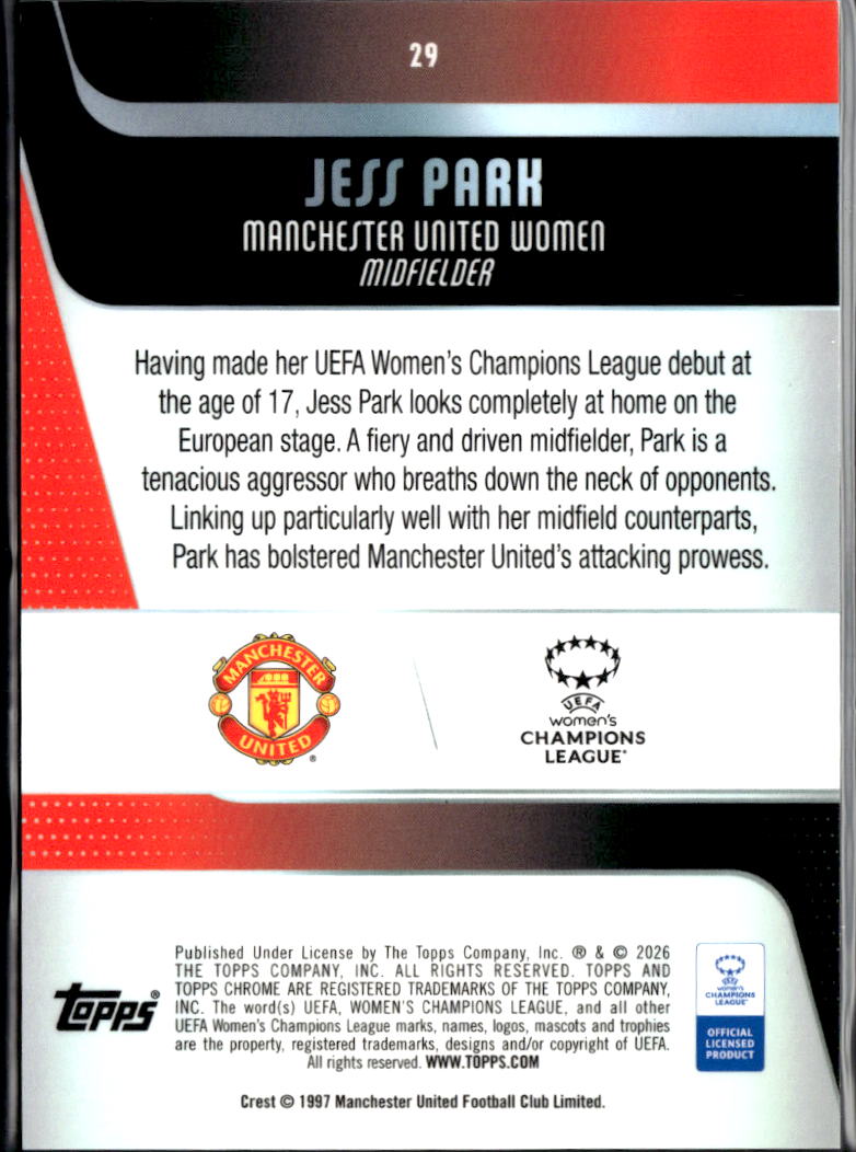 Jess Park 2026 Topps Chrome UEFA Women's Aqua /199 Manchester United