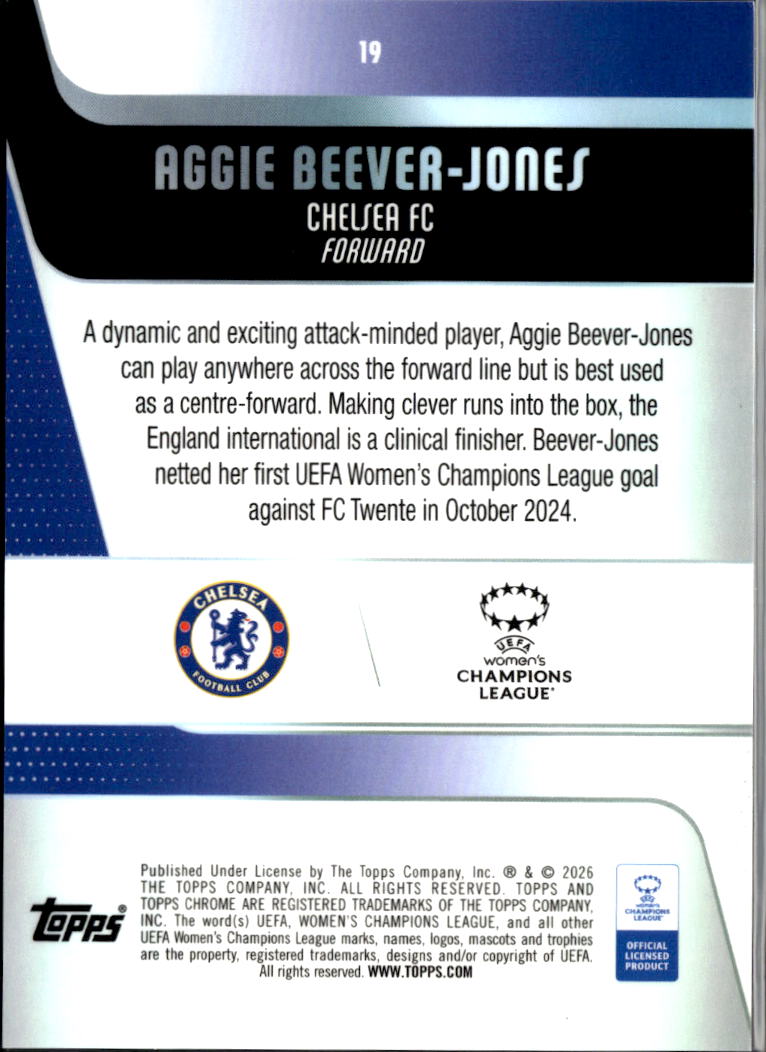 Aggie Beever-Jones 2026 Topps Chrome Women's Aqua Refractor /199 Chelsea FC