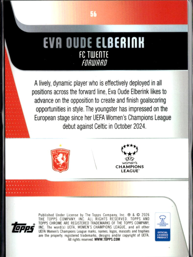 Eva Oude Elberink 2026 Topps Chrome RC Blue Refractor /150 FC Twente