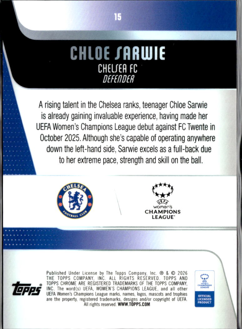 Chloe Sarwie 2026 Topps Chrome UEFA Women's Orange RC /25 Chelsea FC