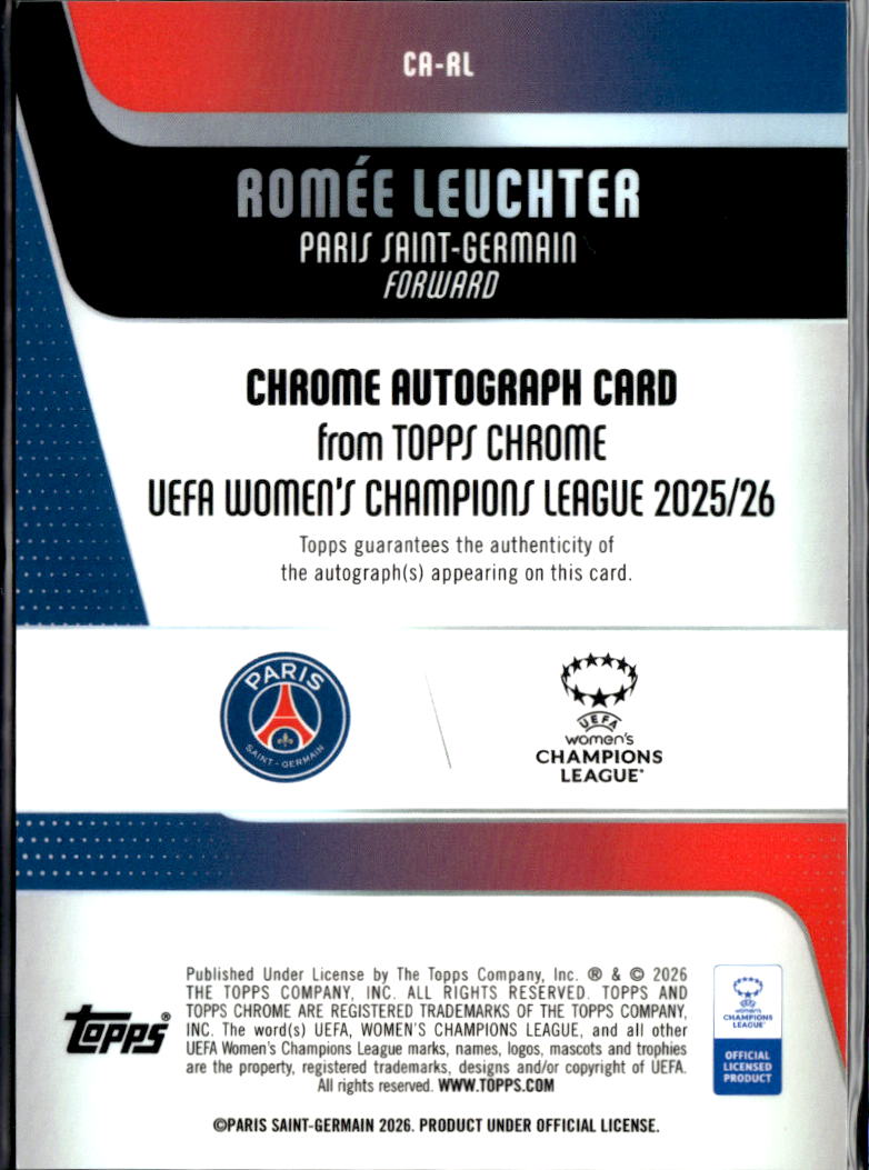 Romee Leuchter 2026 Topps Chrome UEFA Women's Auto Autograph Paris Saint-Germain