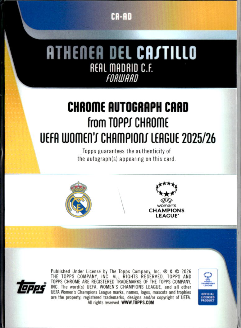 Athenea del Castillo 2026 Topps Chrome Women's Auto Autograph /99 Real Madrid