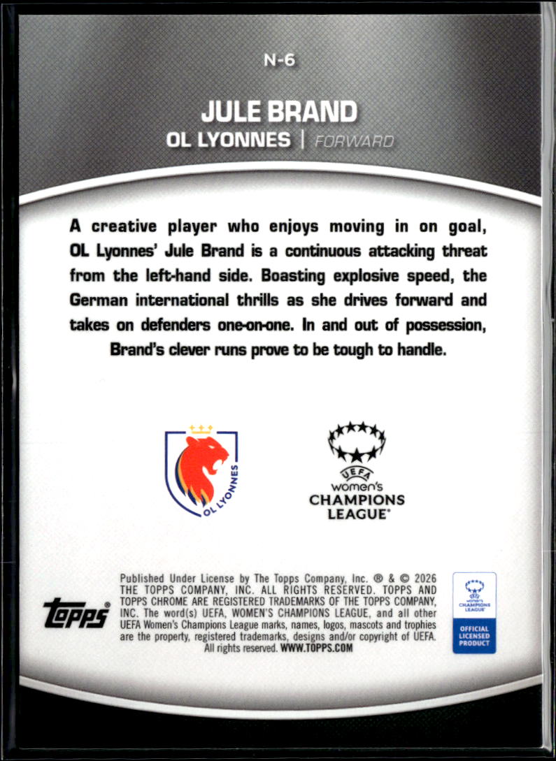 Jule Brand 2026 Topps Chrome UEFA Women's Champions Noble One CASE HIT  Lyonnais