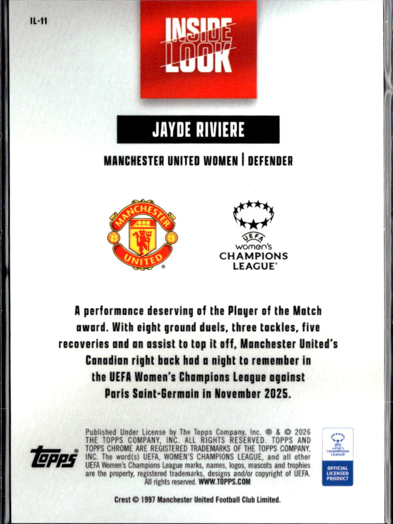 Jayde Riviere 2026 Topps Chrome UEFA Women's Inside Look RC Manchester United