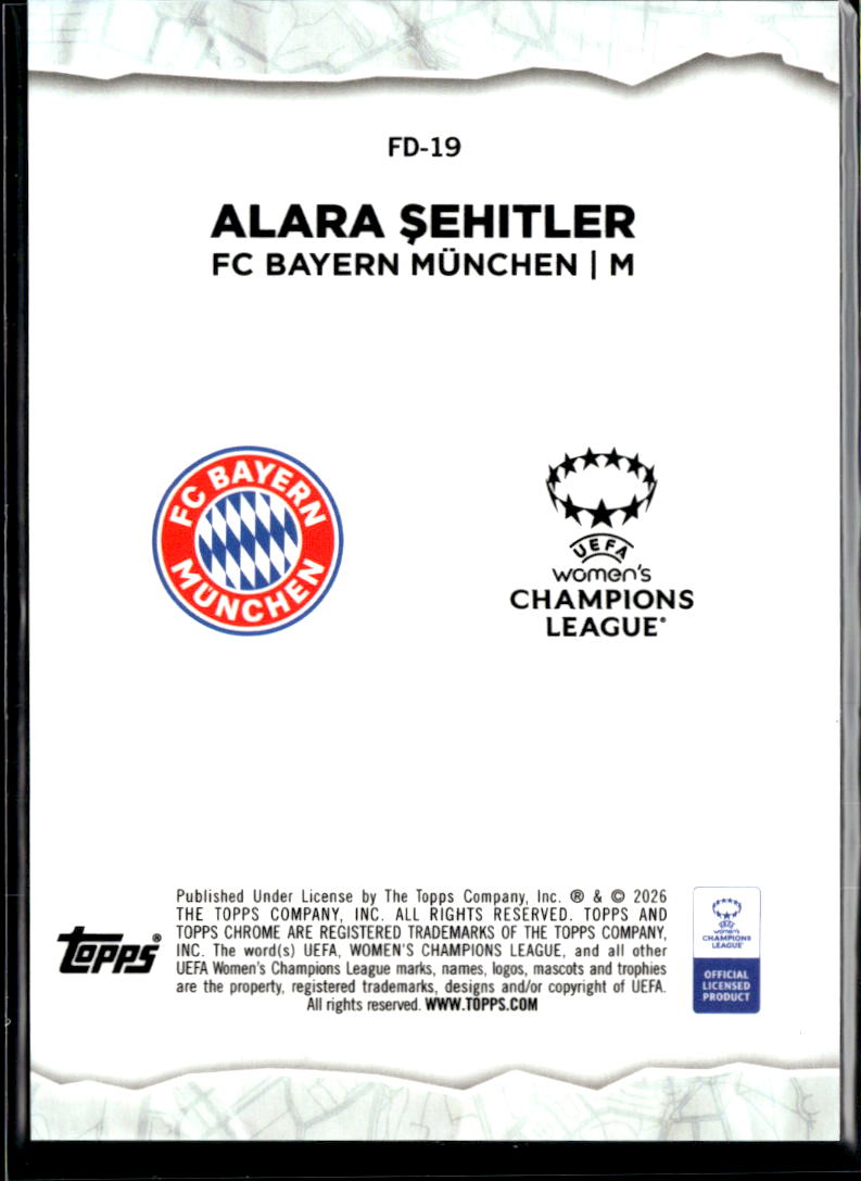 Alara Şehitler 2026 Topps Chrome UEFA Women's Final Destination Bayern München