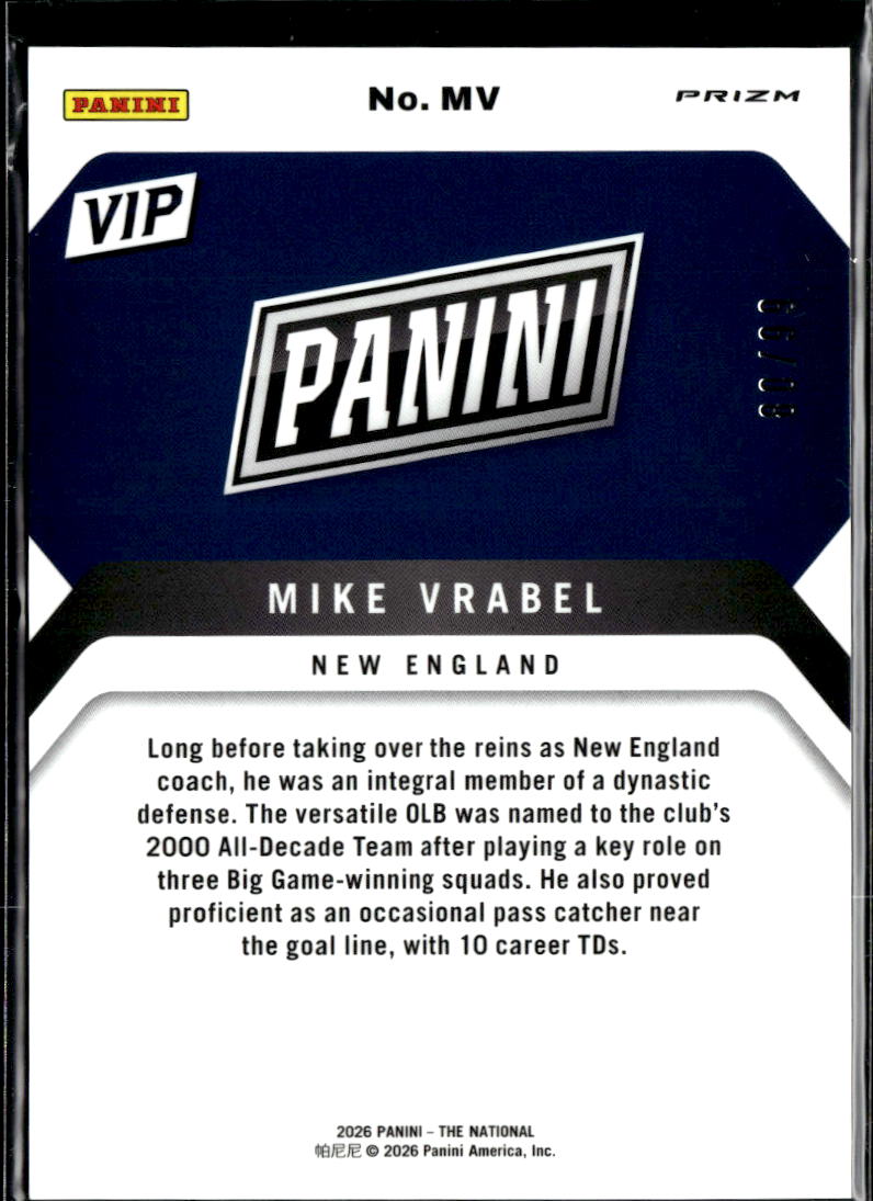 Mike Vrabel 2026 Panini Prizm The National VIP Red 80/99 New England Patriots