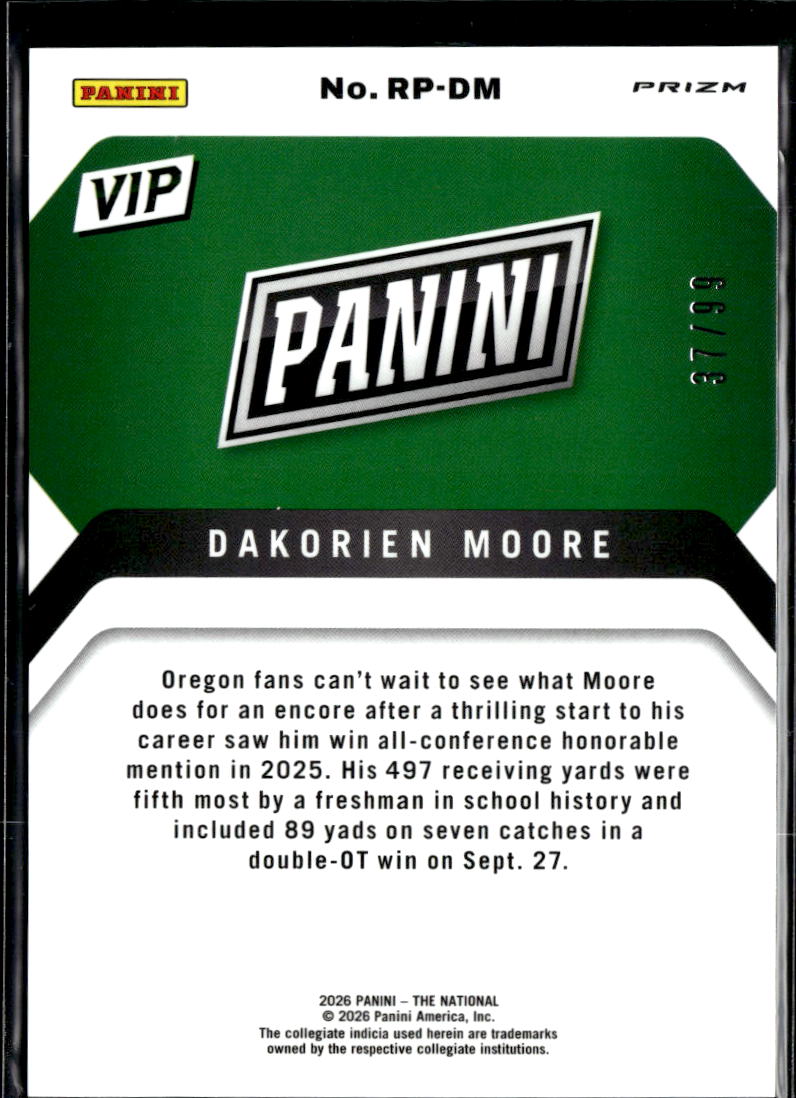 Dakorien Moore 2026 Panini Prizm The National VIP Red 37/99 Oregon Ducks