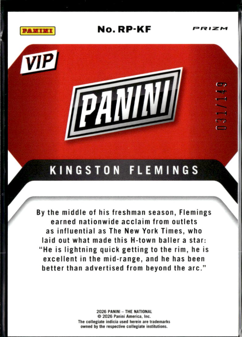 Kingston Flemings 2026 Panini Prizm VIP Purple 31/149 Hawks