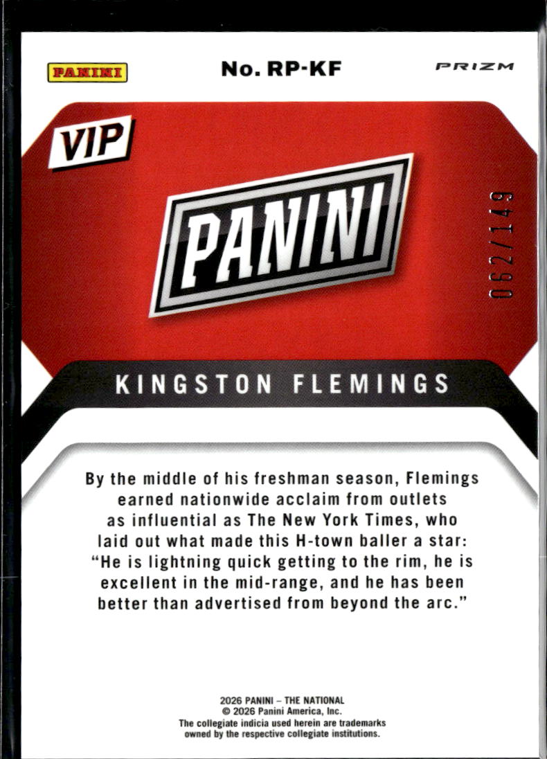 Kingston Flemings 2026 Panini Prizm VIP Purple 62/149 Hawks