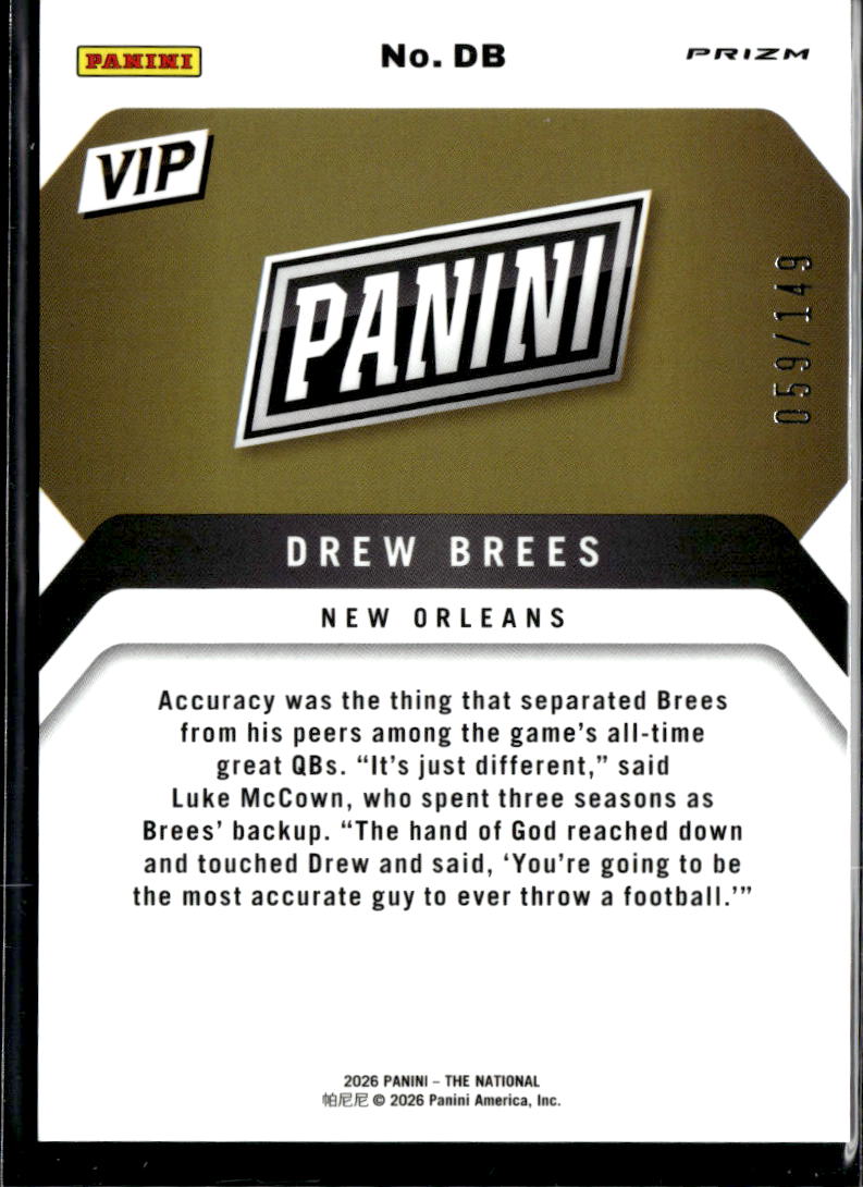 Drew Brees 2020 Panini Prizm VIP Purple 59/149 New Orleans Saints