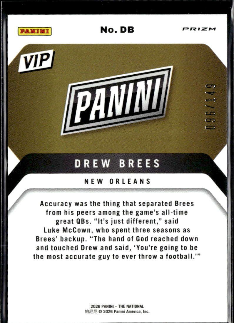 Drew Brees 2020 Panini Prizm VIP Purple 96/149 New Orleans Saints