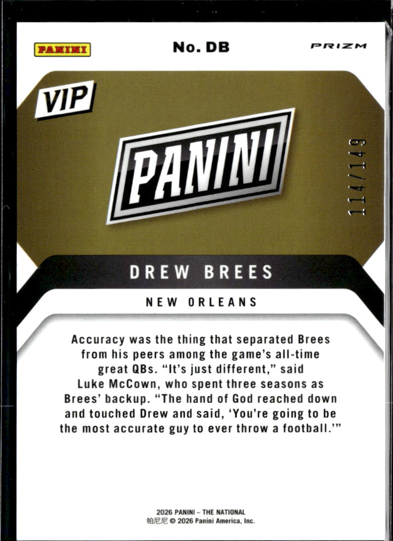 Drew Brees 2020 Panini Prizm VIP Purple 114/149 New Orleans Saints