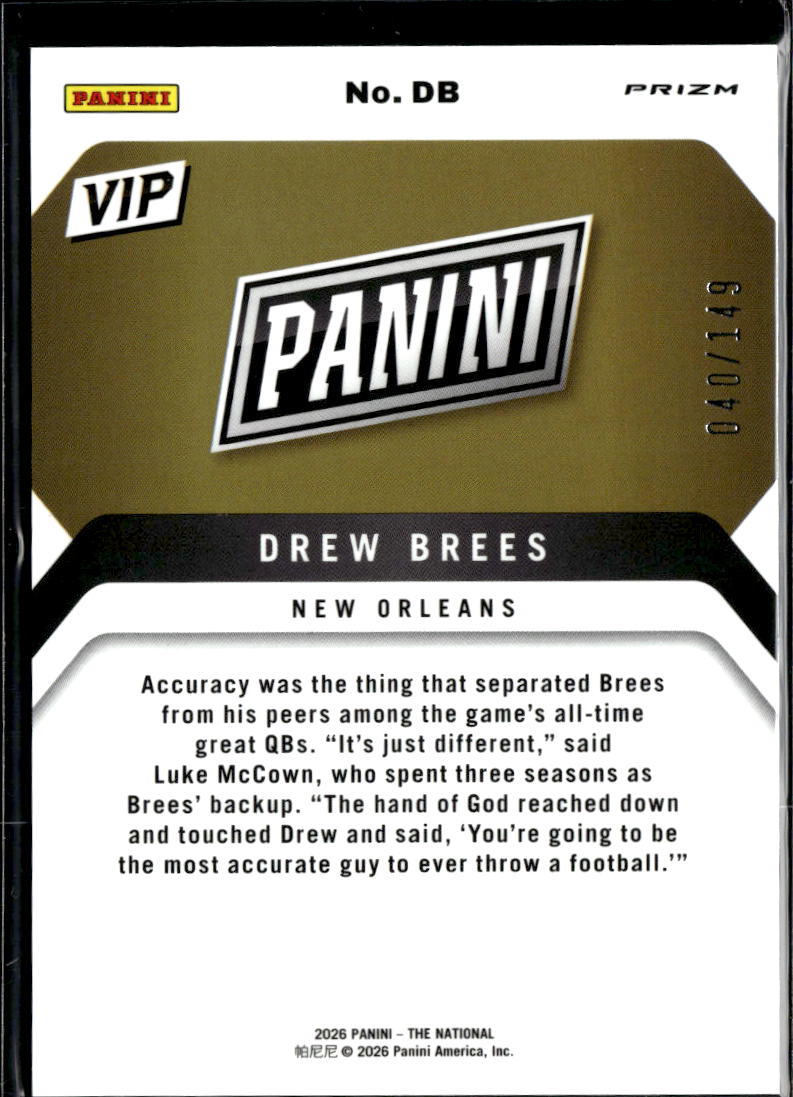 Drew Brees 2020 Panini Prizm VIP Purple 40/149 New Orleans Saints