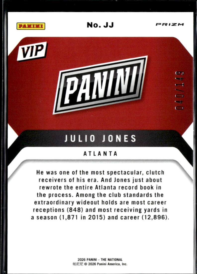 Julio Jones 2026 Panini Prizm VIP Purple 40/149 Atlanta Falcons