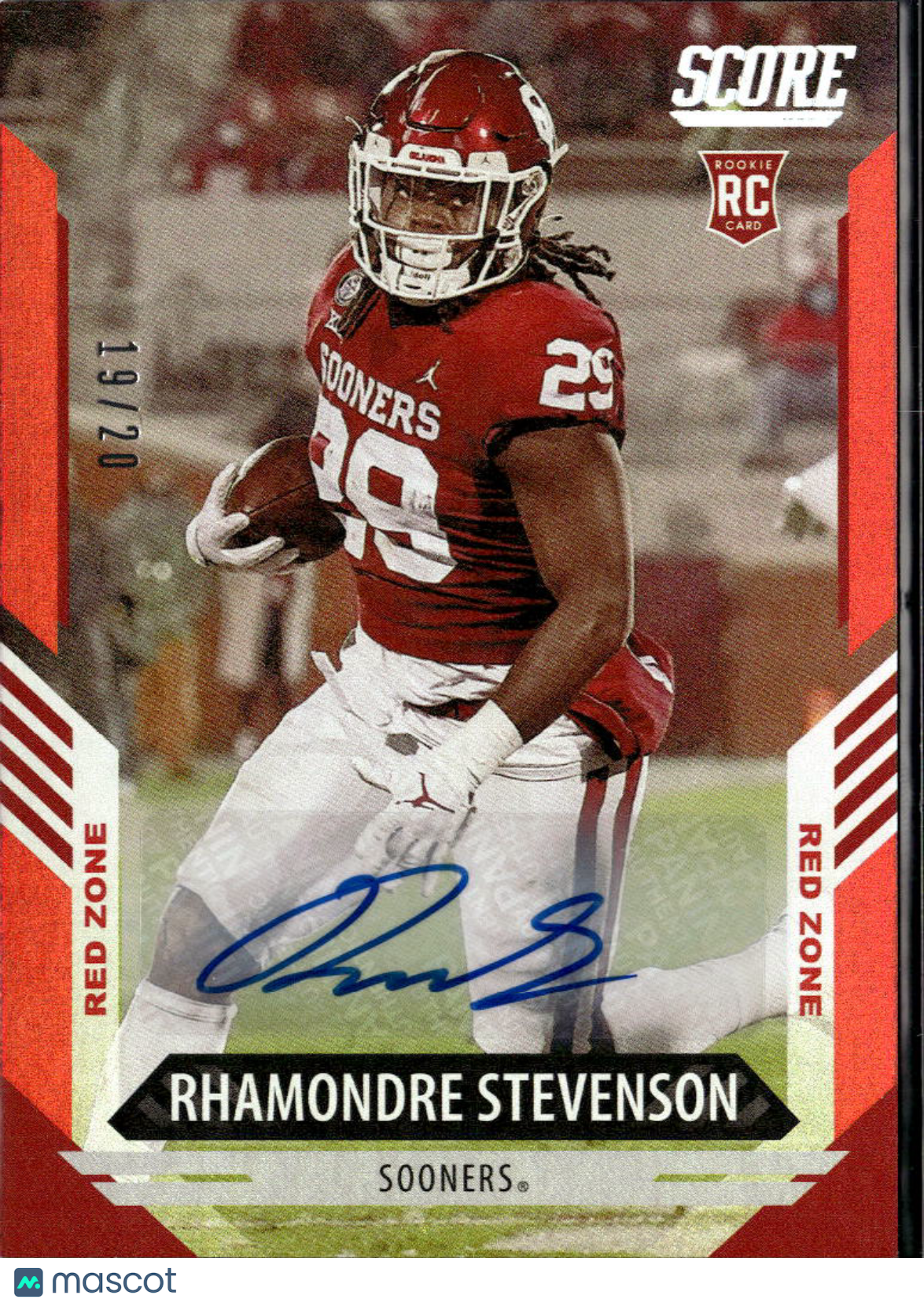 Rhamondre Stevenson 2021 Score Red Zone Auto Autograph RC 19/20 Oklahoma Sooners