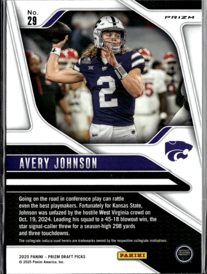 Avery Johnson 2025 Prizm Draft Snakeskin SSP Rookie RC Kansas State Wildcats